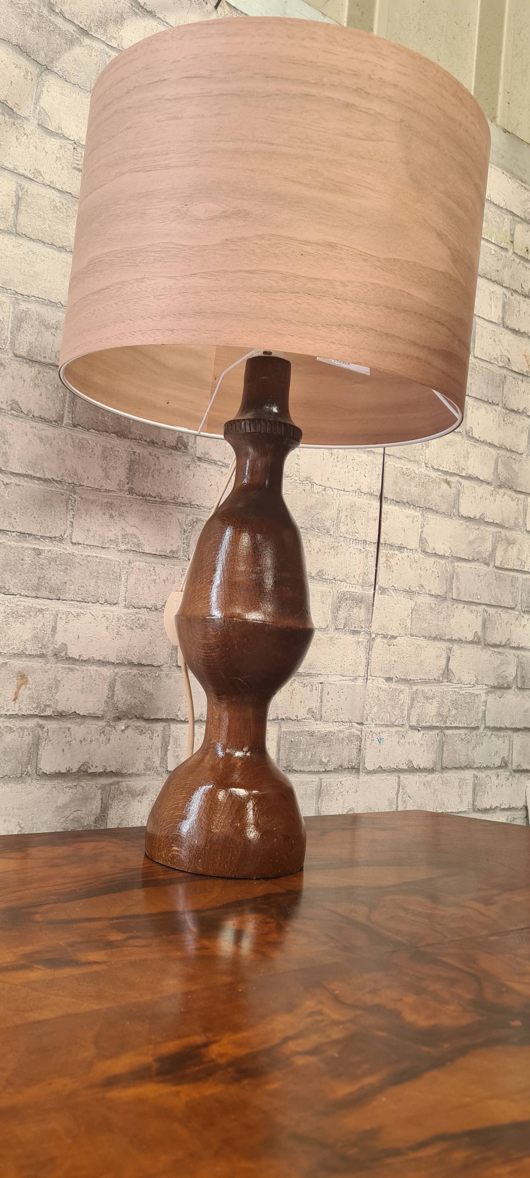 pair of 1960s Scandinavian lamps in solid varnished wood and veneered lampshades