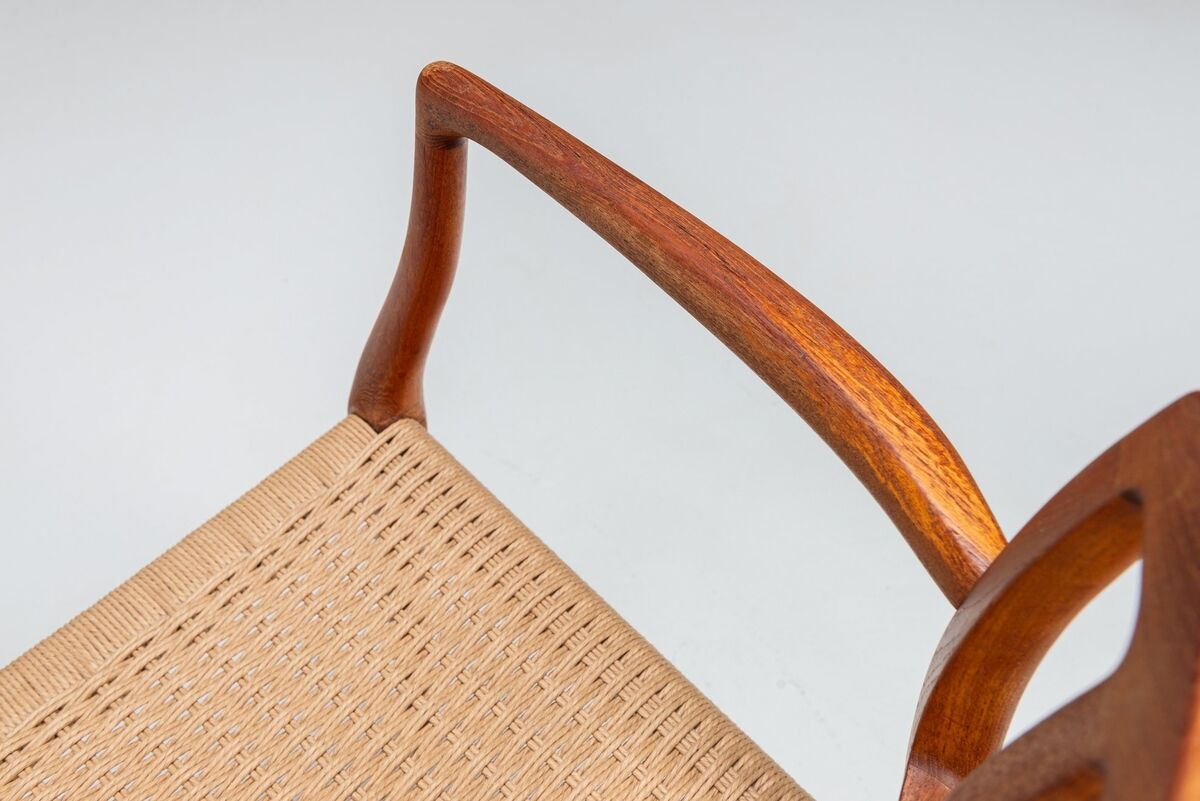 Niels Otto Moller model 66 armchairs in teak and paper cord Denmark 1970