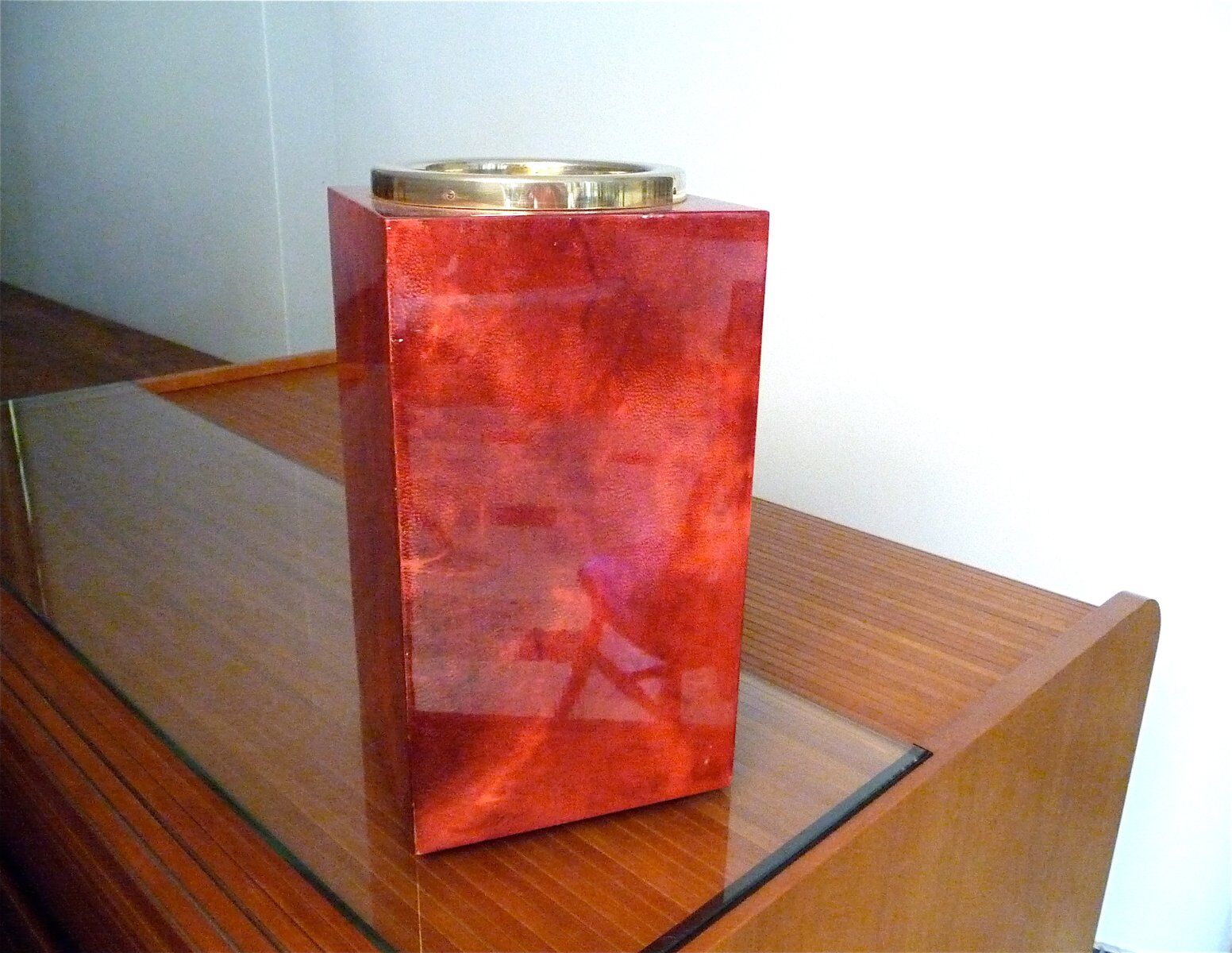 Ice Bucket or bottle cooler with brass details by Aldo Tura, Italy 1960s