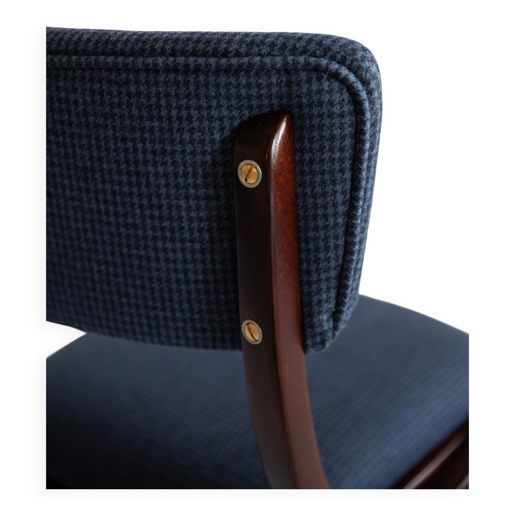 Bumerang Chair Mid-Century Modern, Navy Check Wool, Poland, 1960s