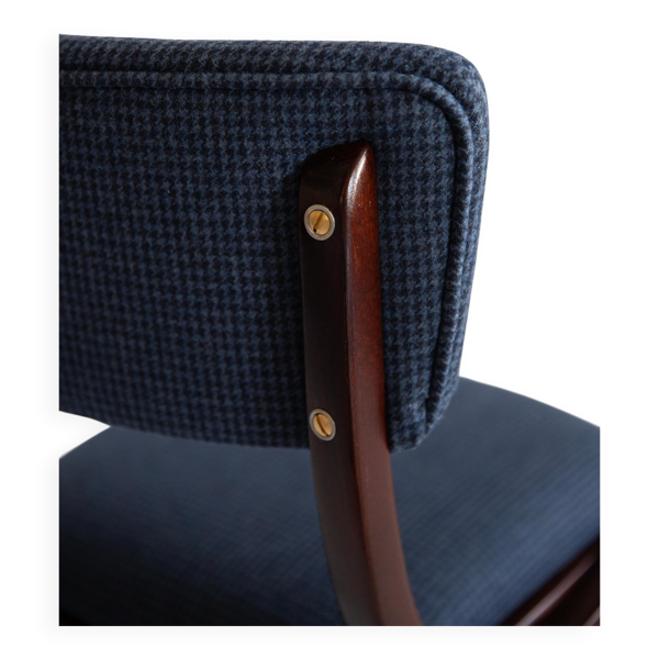 Chaise, laine à carreaux bleu marine, pologne, 1960s