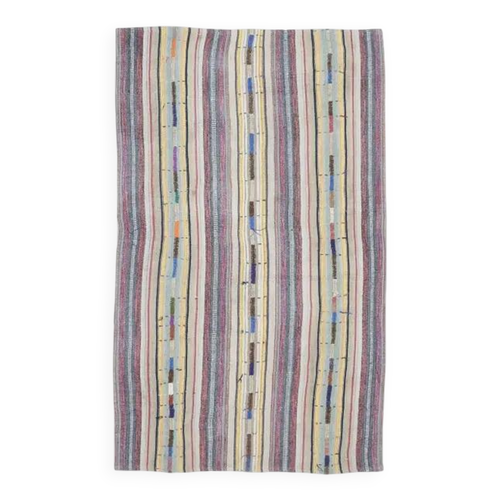 Vintage Turkish Oushak Handmade Wool Cotton Beige Kilim Area Rug 129x210
