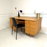 Vintage desk with 4 drawers, 1 door, 1 locker