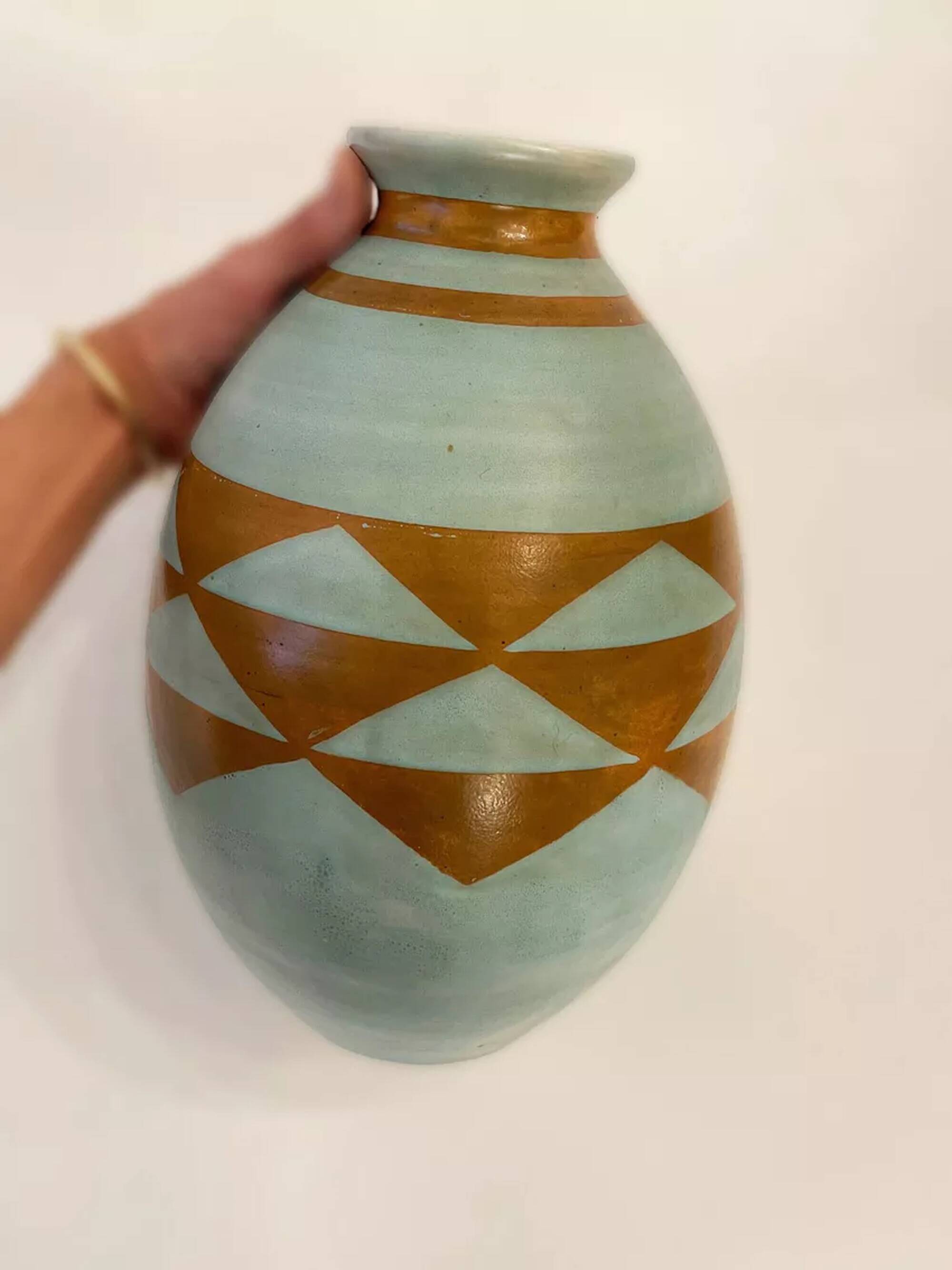 Boch Frères Keramis, Large Art-Deco Vase, Geometric Pattern.