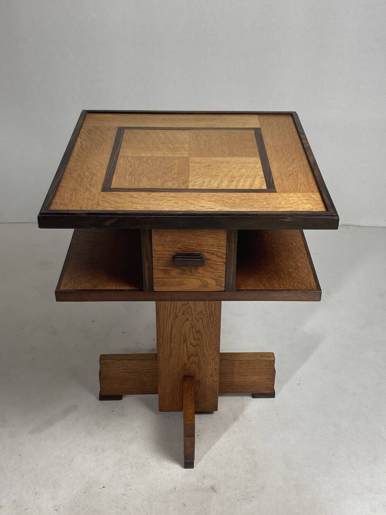Dutch art deco Amsterdam school oak and coromandel side table, 1930s