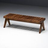 Solid Teak Slatted Bench by Pierre Jeanneret, India, 1950s