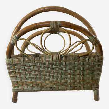 1960s Stylized Rattan Magazine Holder