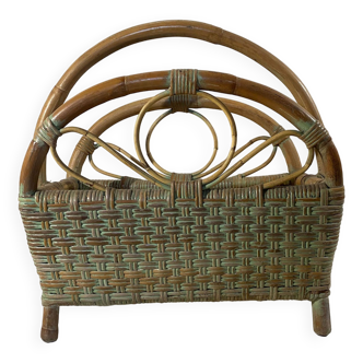 1960s Stylized Rattan Magazine Holder