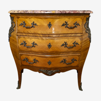Small Louis XV dresser in marquetry and pink marble