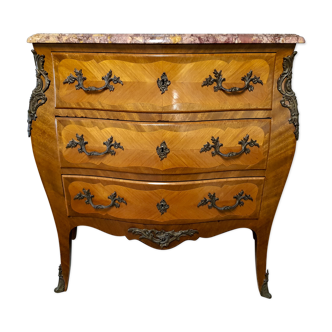 Small Louis XV dresser in marquetry and pink marble