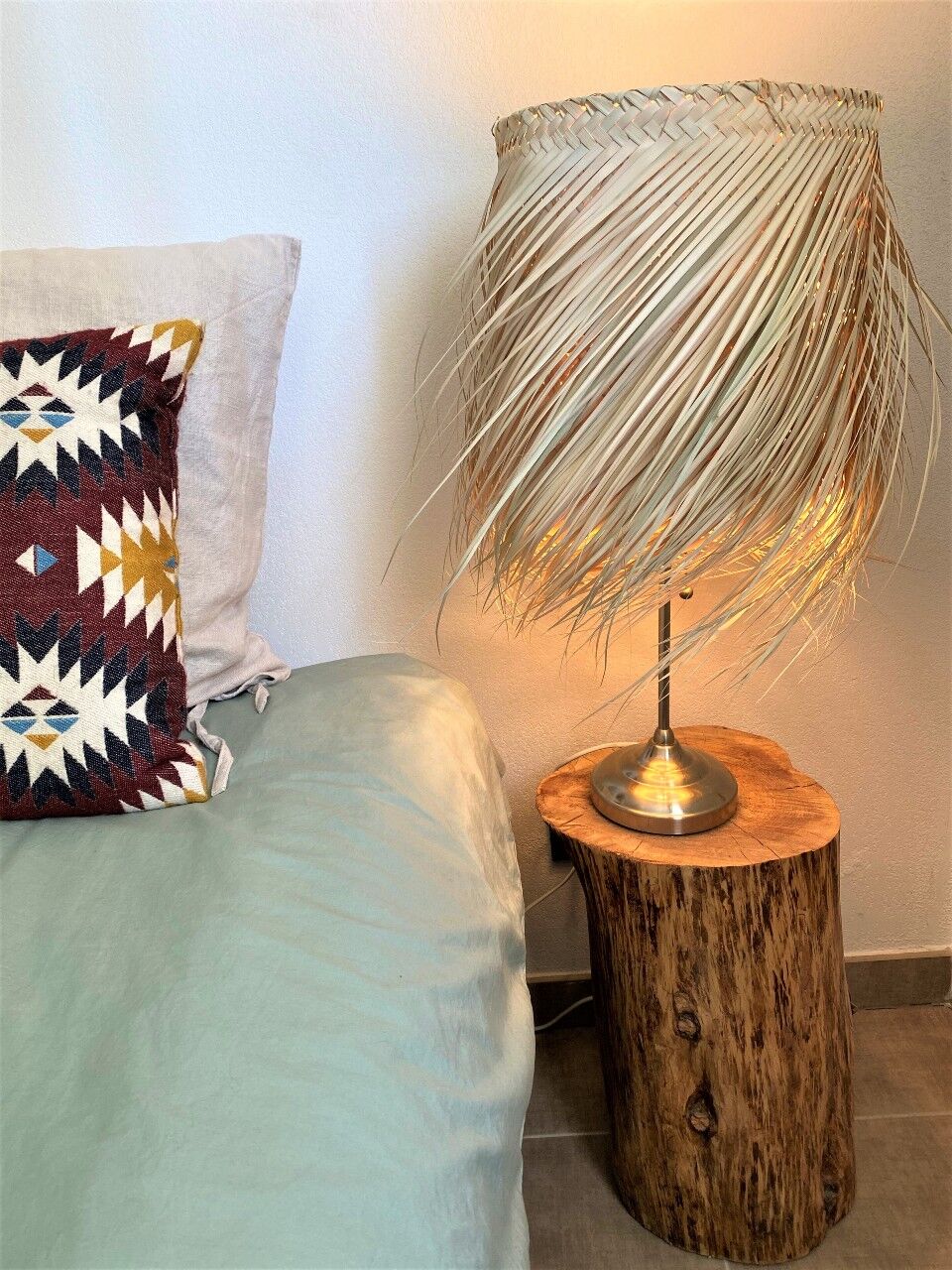 Palm leaf lampshade and iron frame