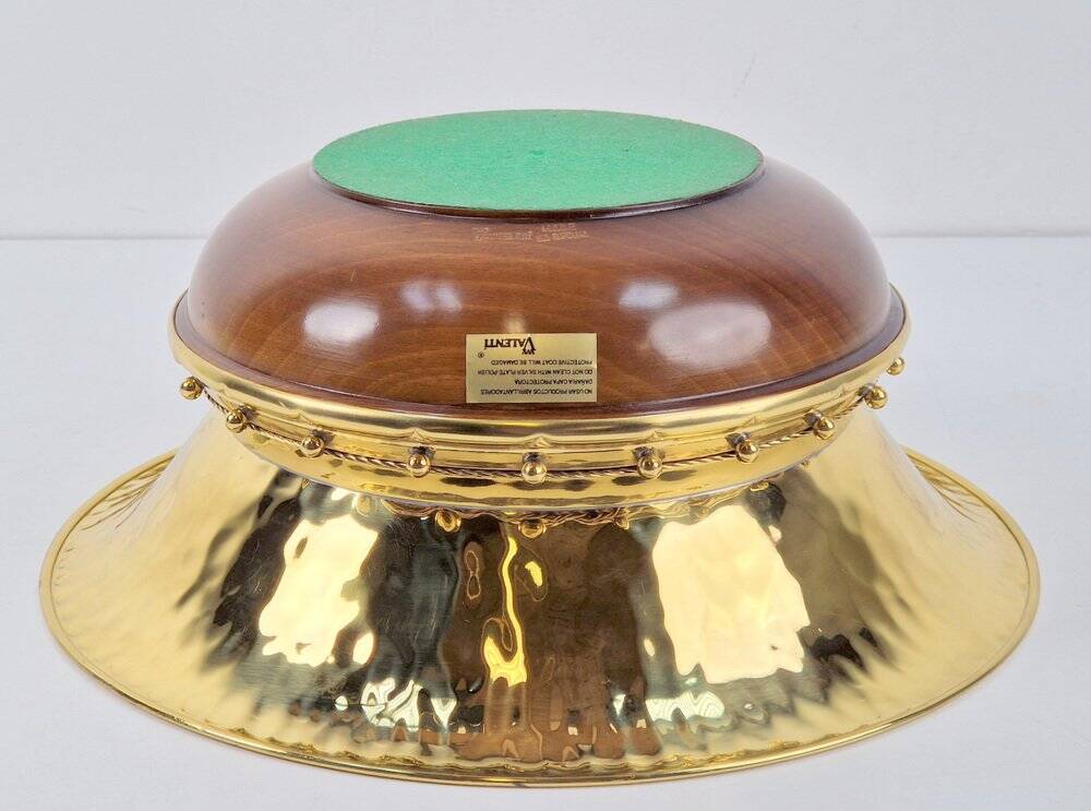 Vintage Valenti Gold Plated Centerpiece Bowl on Walnut Base, 1990s