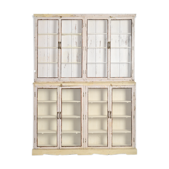 Wooden glass cabinet with white patina