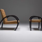 Art Deco Armchair with Ottoman & Rush Seating