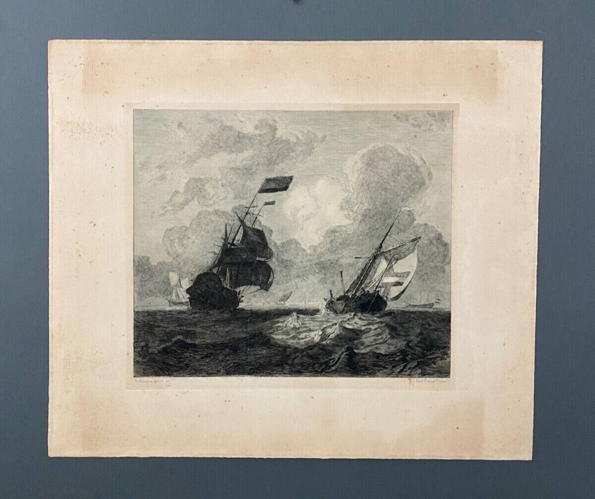 Engraving by René Pinard numbered 41/200 Backhuysen boats 1927