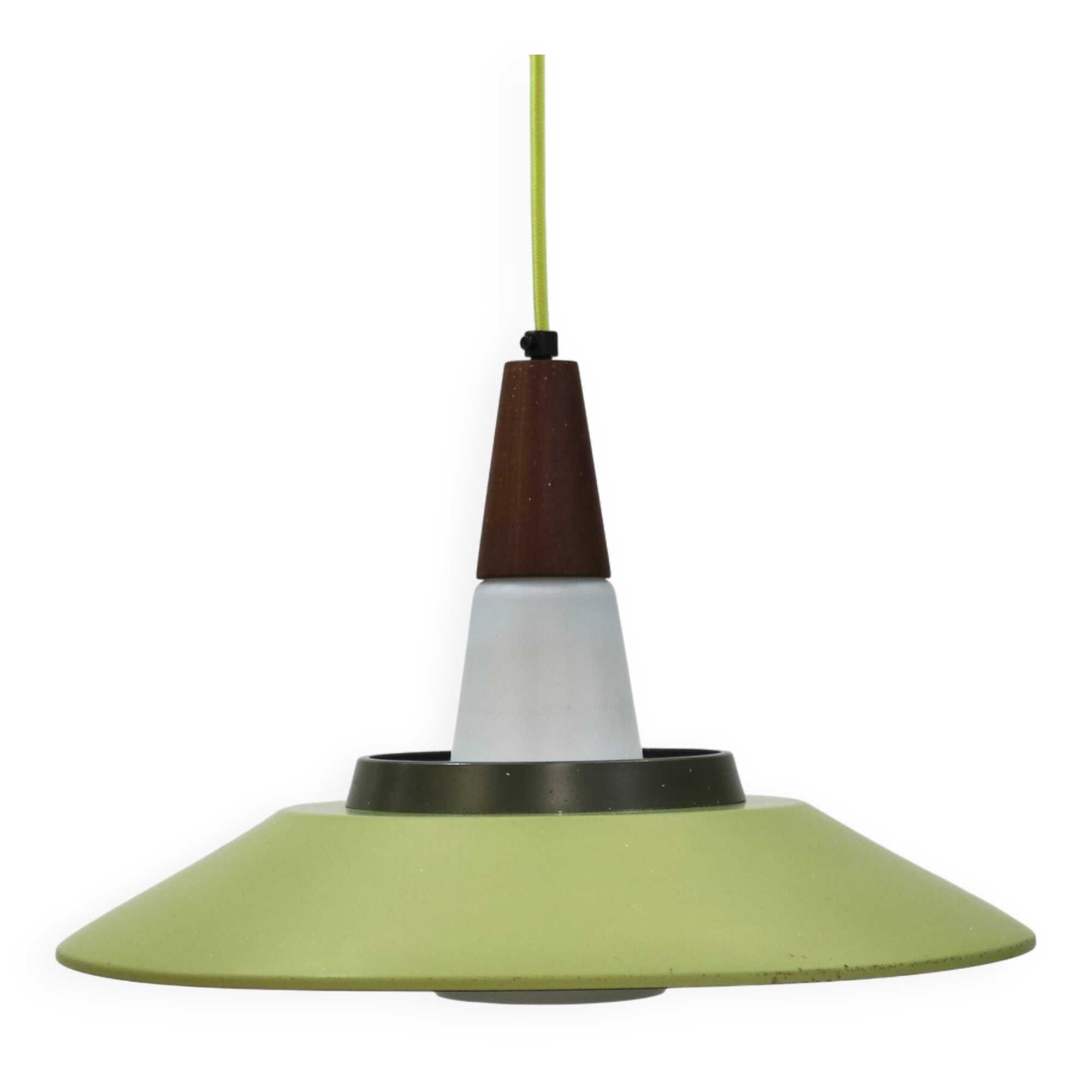 Opal glass and green aluminium shade vintage lamp by Voss Belysning - Denmark