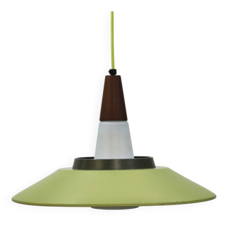 Opal glass and green aluminium shade vintage lamp by Voss Belysning - Denmark