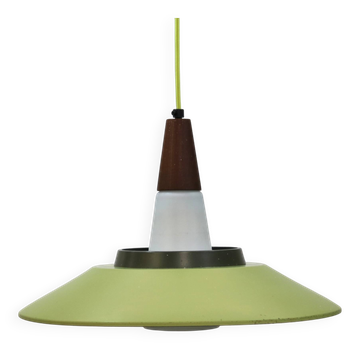 Opal Glass and  green aluminium shade vintage lamp by Voss Belysning - Denm