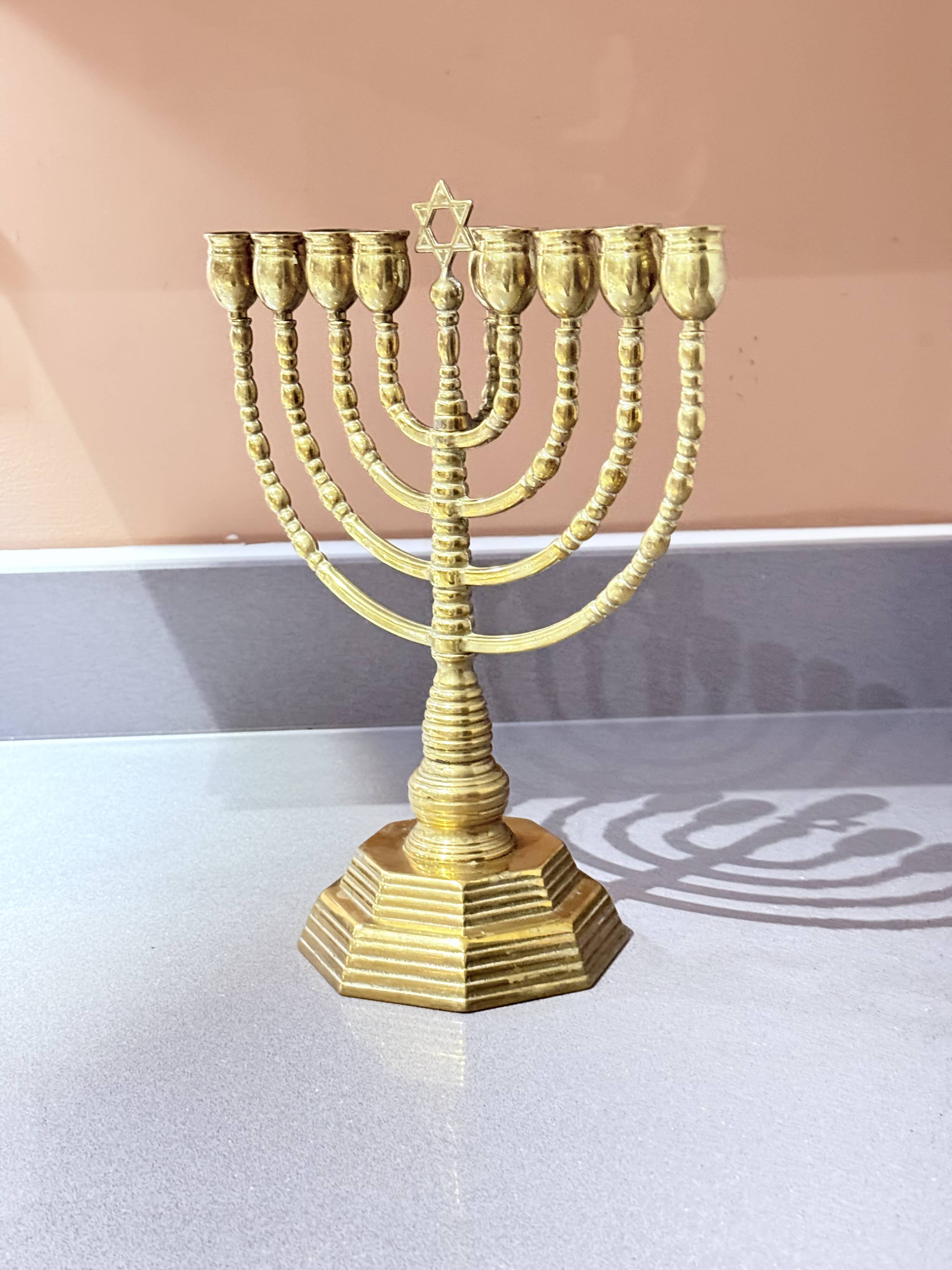 Vintage Candelabras 9 Branch Menorah Jewish Judaica Golden Candle Holders Brass