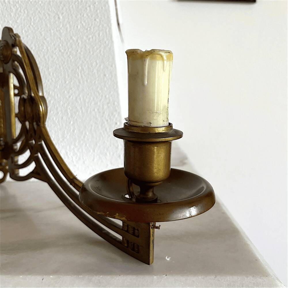 Art Nouveau style brass double piano wall lamp