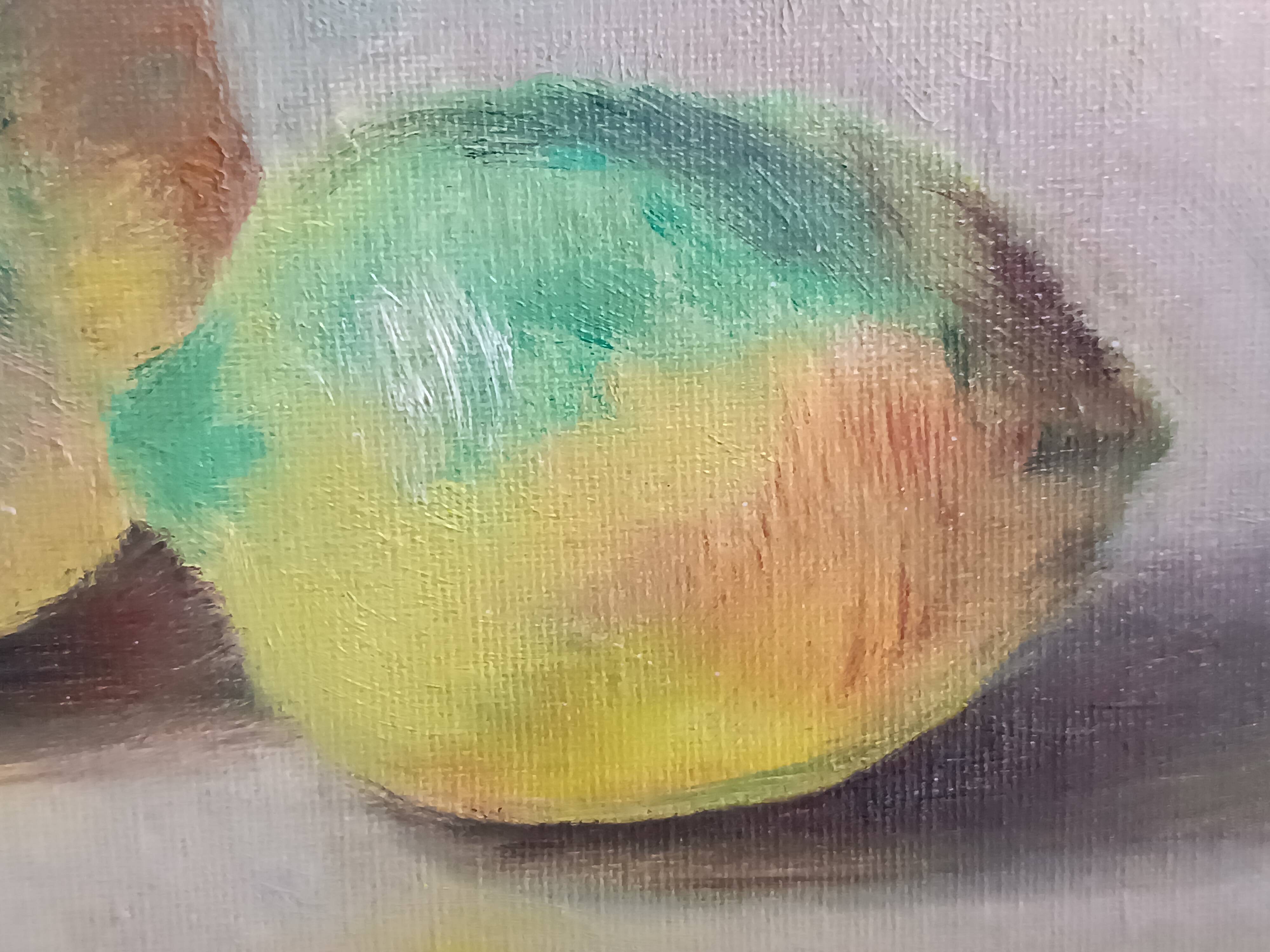 Oil painting still life with two lemons 1960 signed