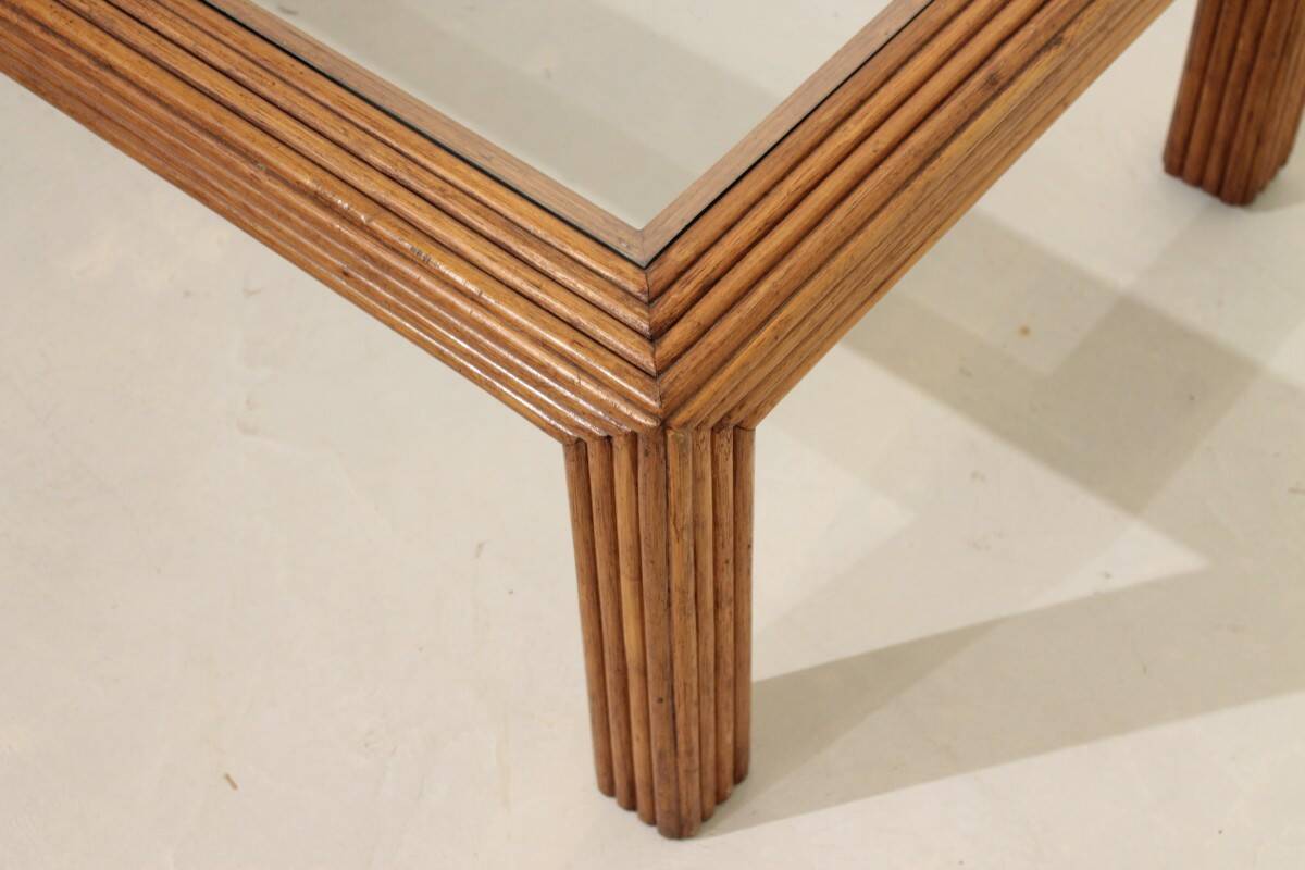 Rattan and glass coffee table - 60s/70s