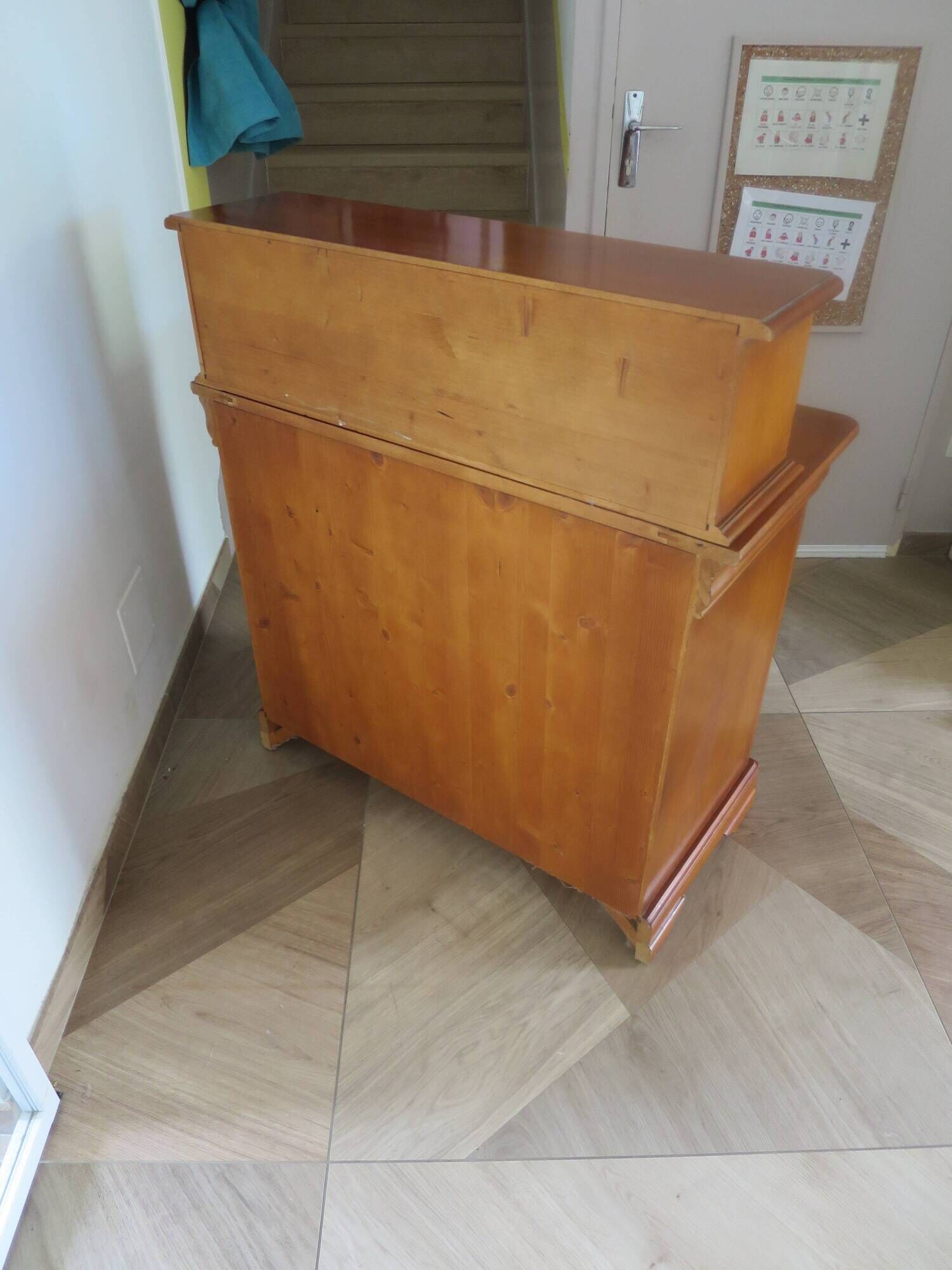 Vintage commode secretary dressing table sliding top 7 drawers cherry wood