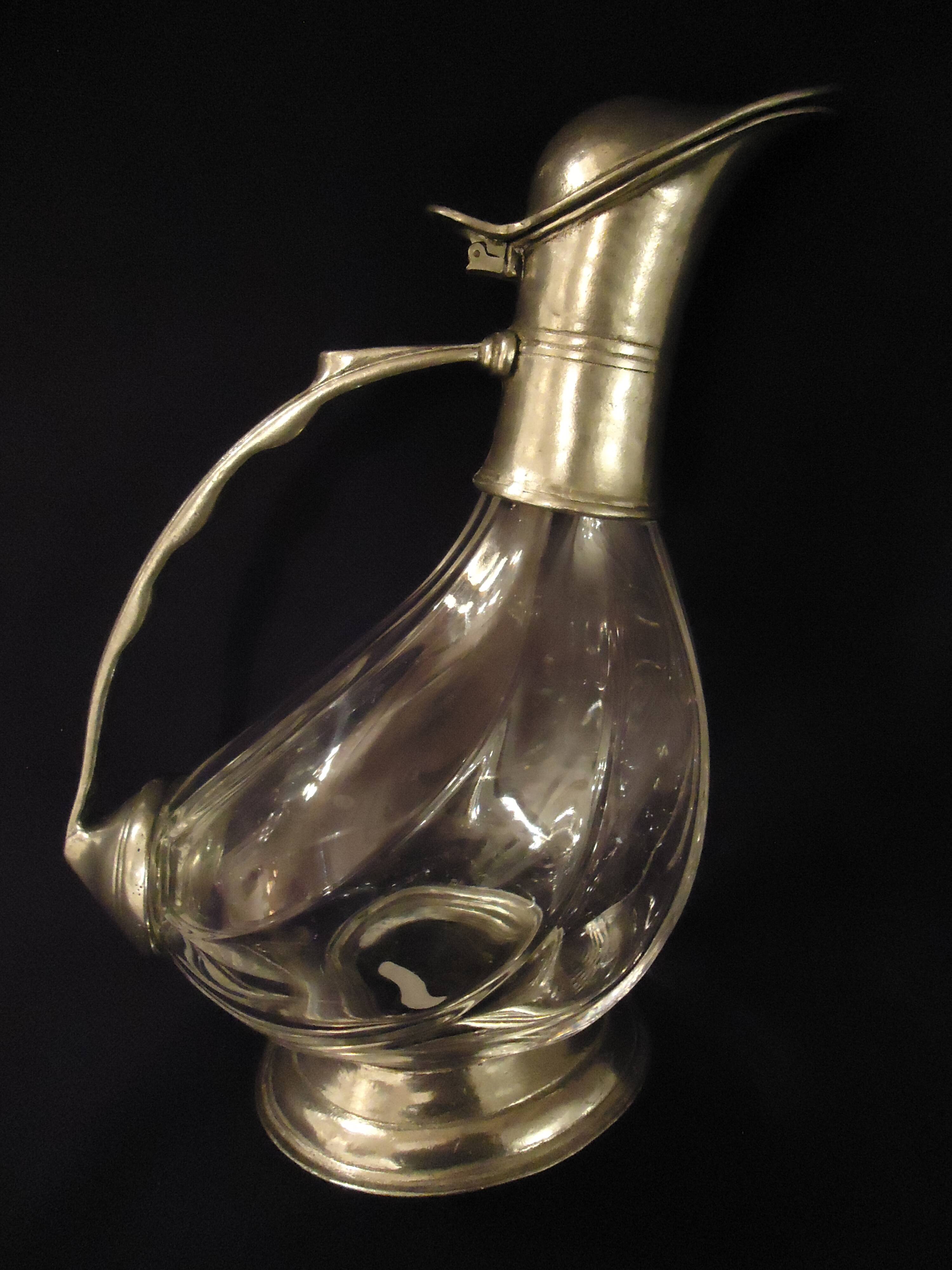 Wine carafe, duck design, glass and metal A553