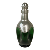 Carafe or bottle in green glass and pewter