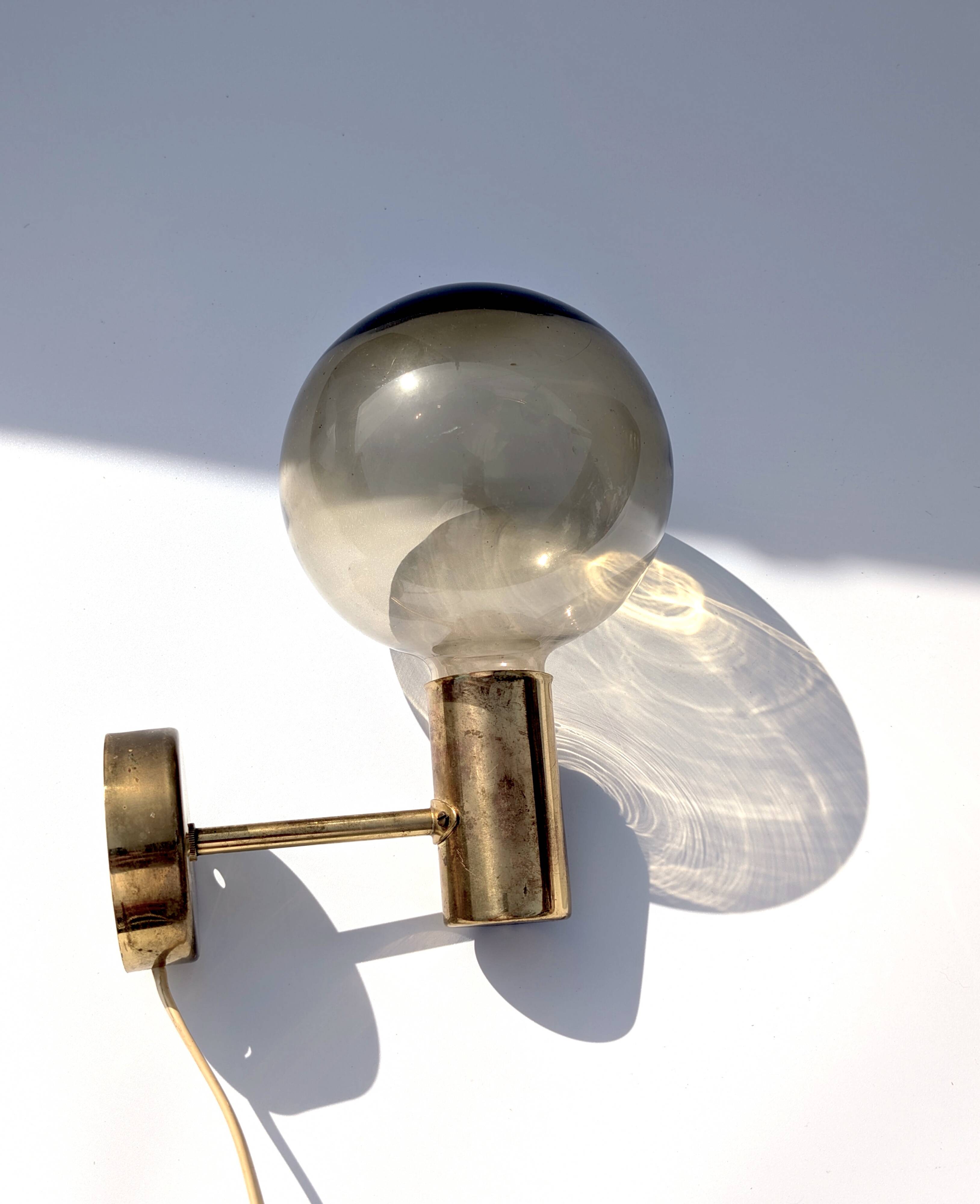 Brass and smoked glass wall lights Model V149 - Hans-Agne Jakobsson