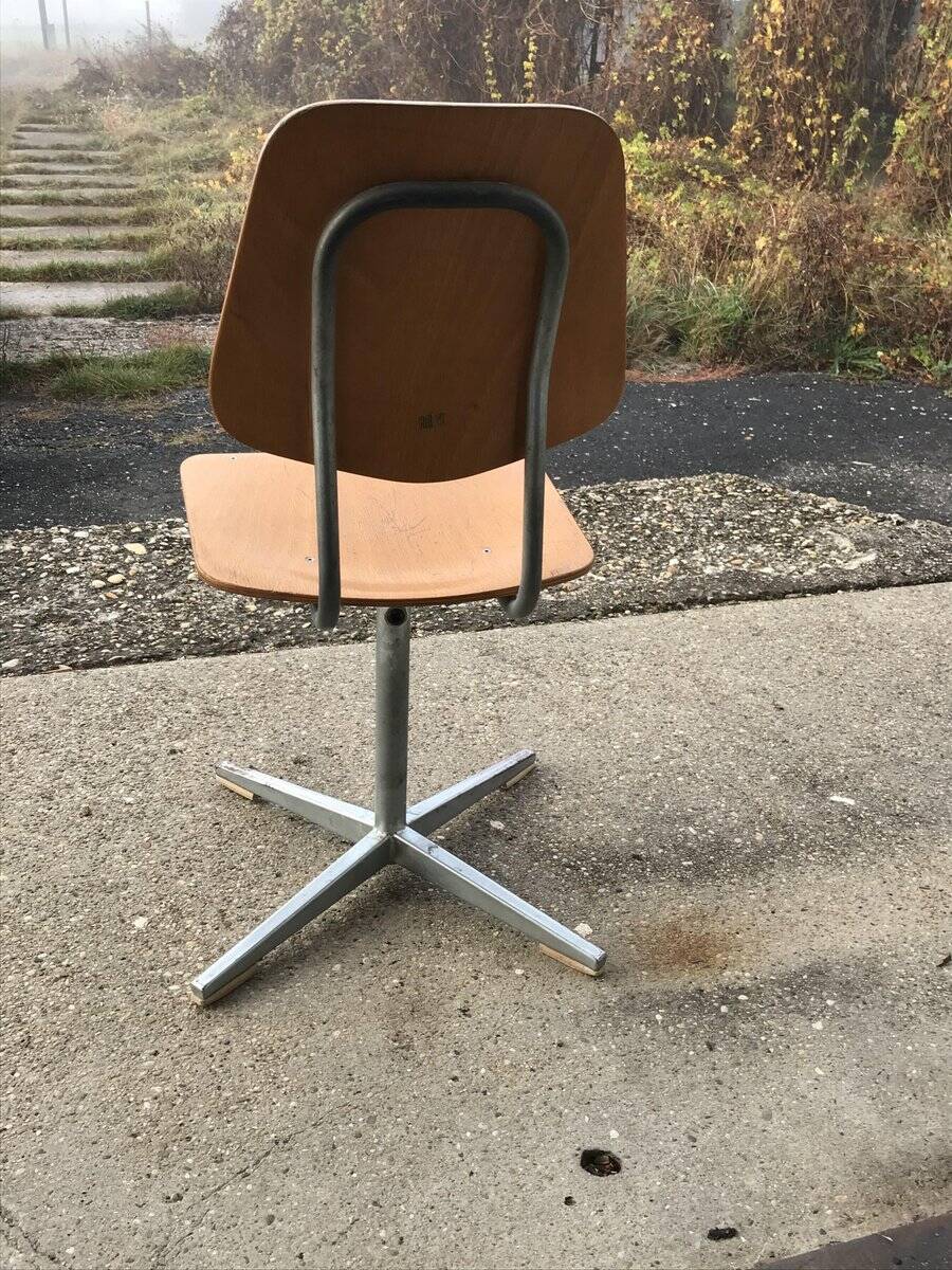 Embru set from the 1960s, school desk and brown wooden and steel chair, Switzerland, set of 2.