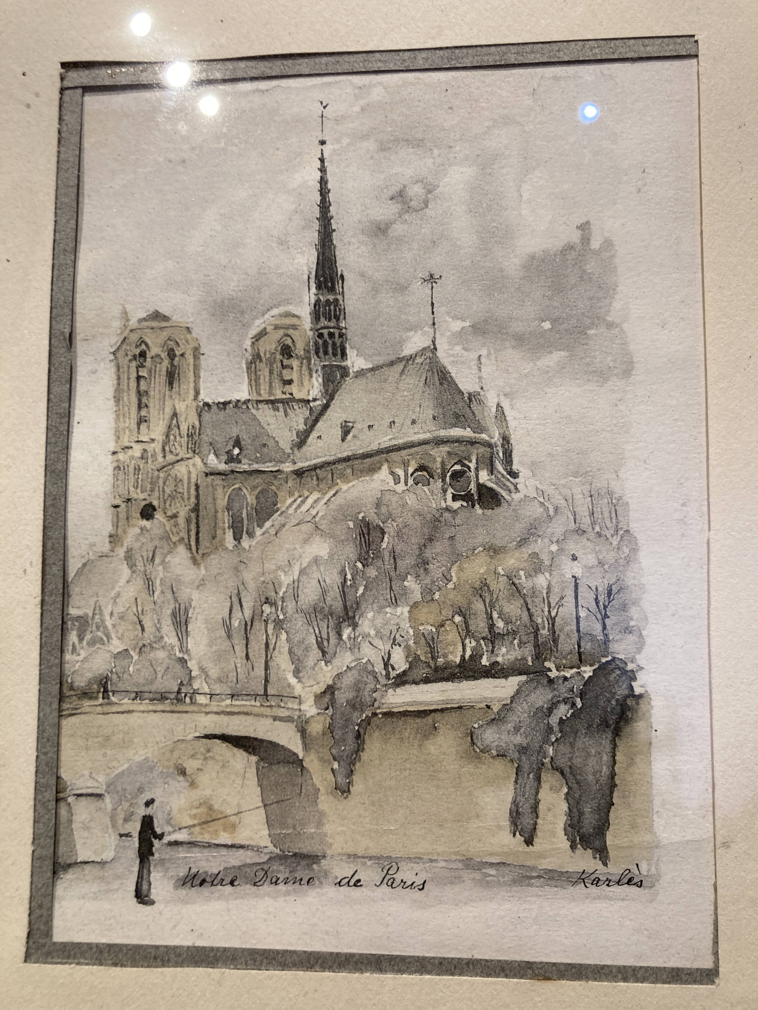 Four small framed watercolors signed Karles