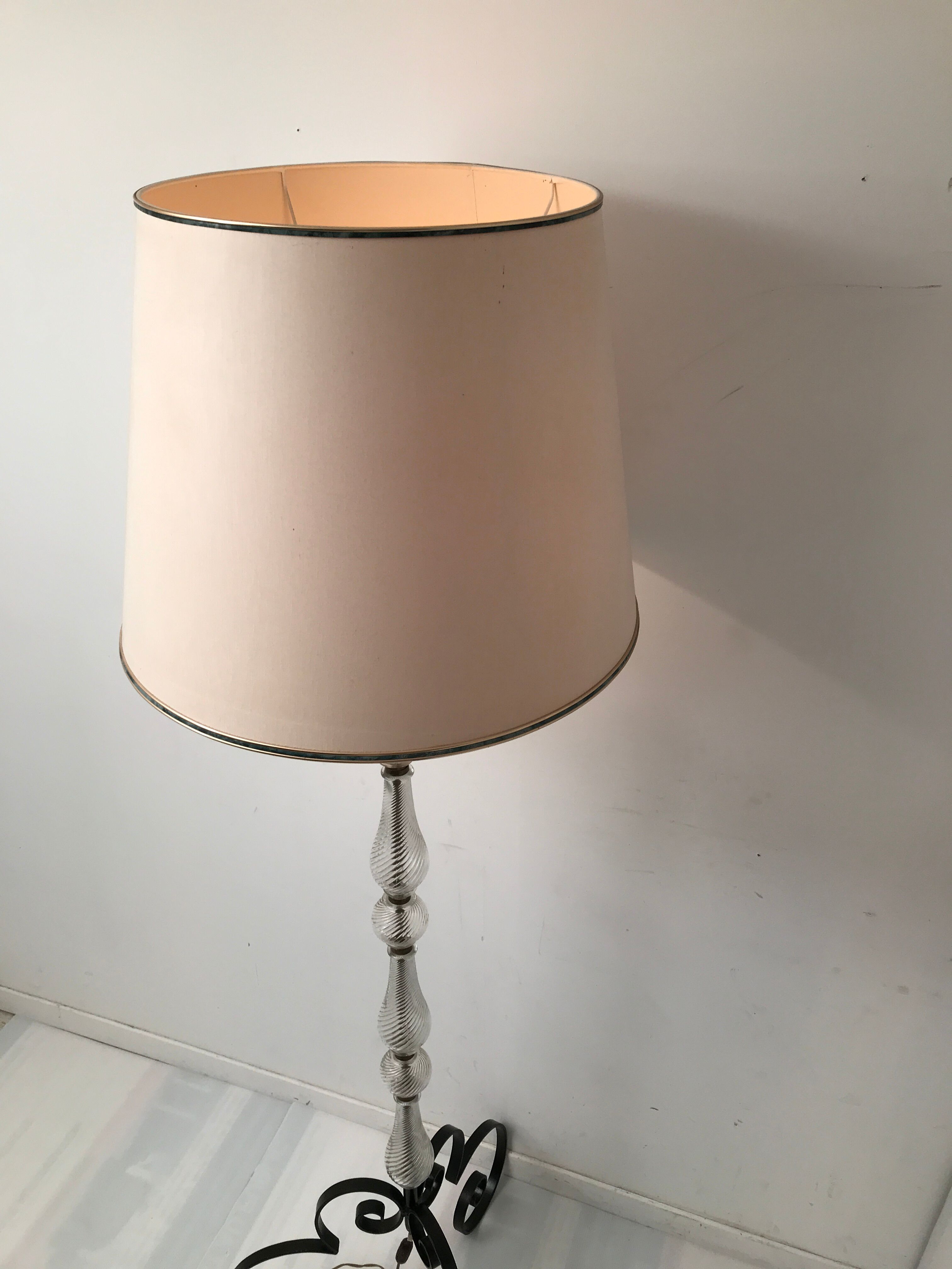 Glass lamp foot and wrought iron