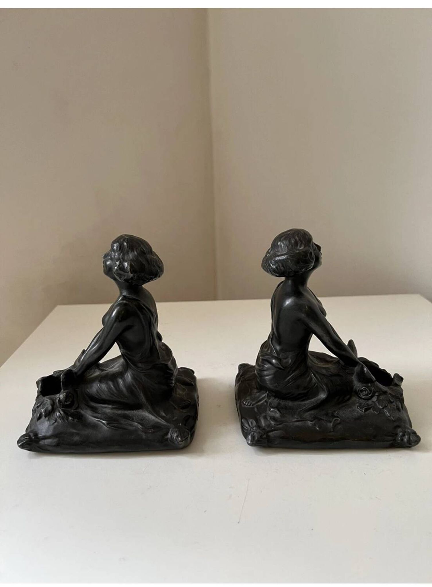Art Nouveau spelter bookends, depicting an oriental woman, circa 1900