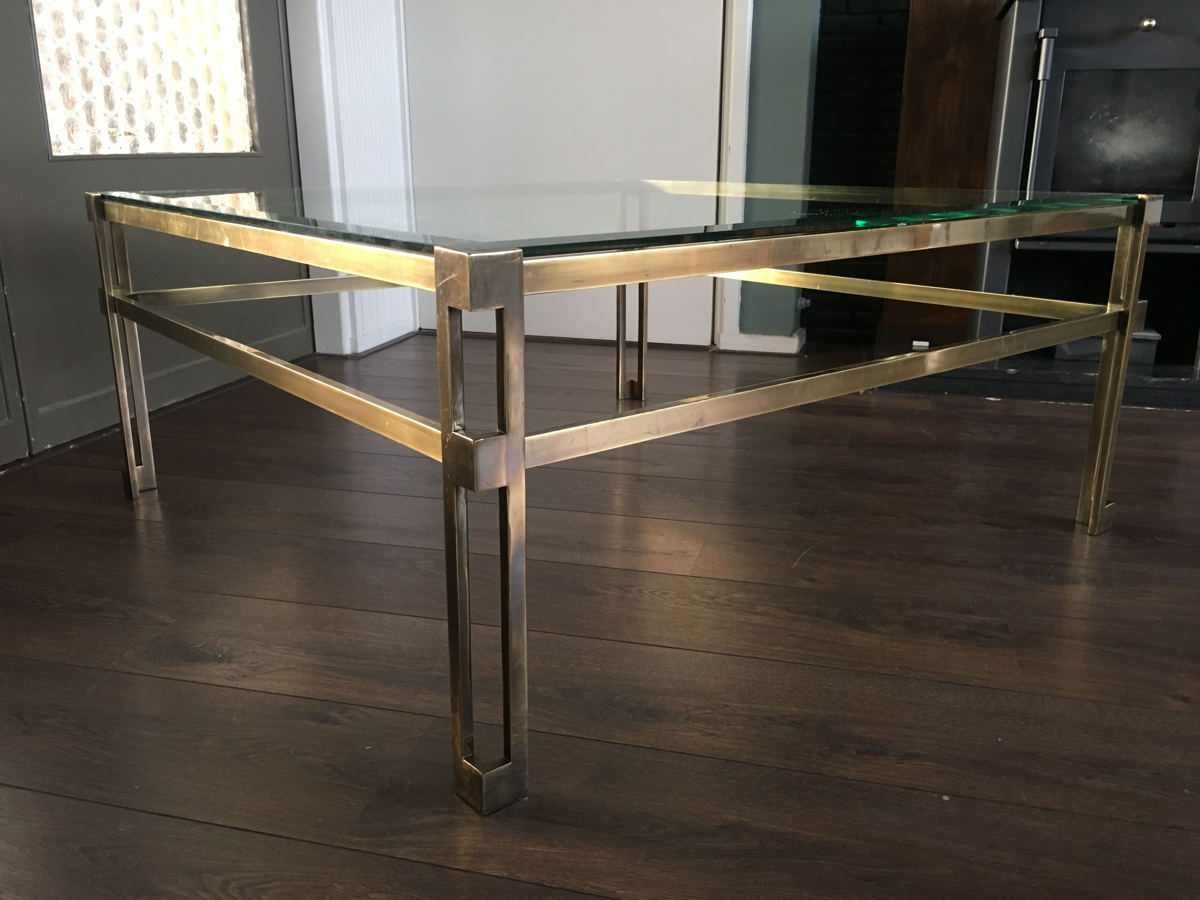 Vintage hollywood regency square brass coffee table