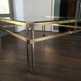 Vintage hollywood regency square brass coffee table