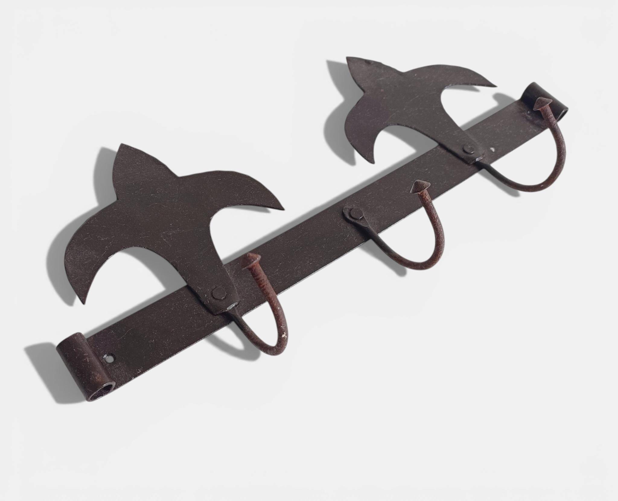 Antique French Provincial Wrought Iron Coat or Hat Rack with Fleur-de-Lis