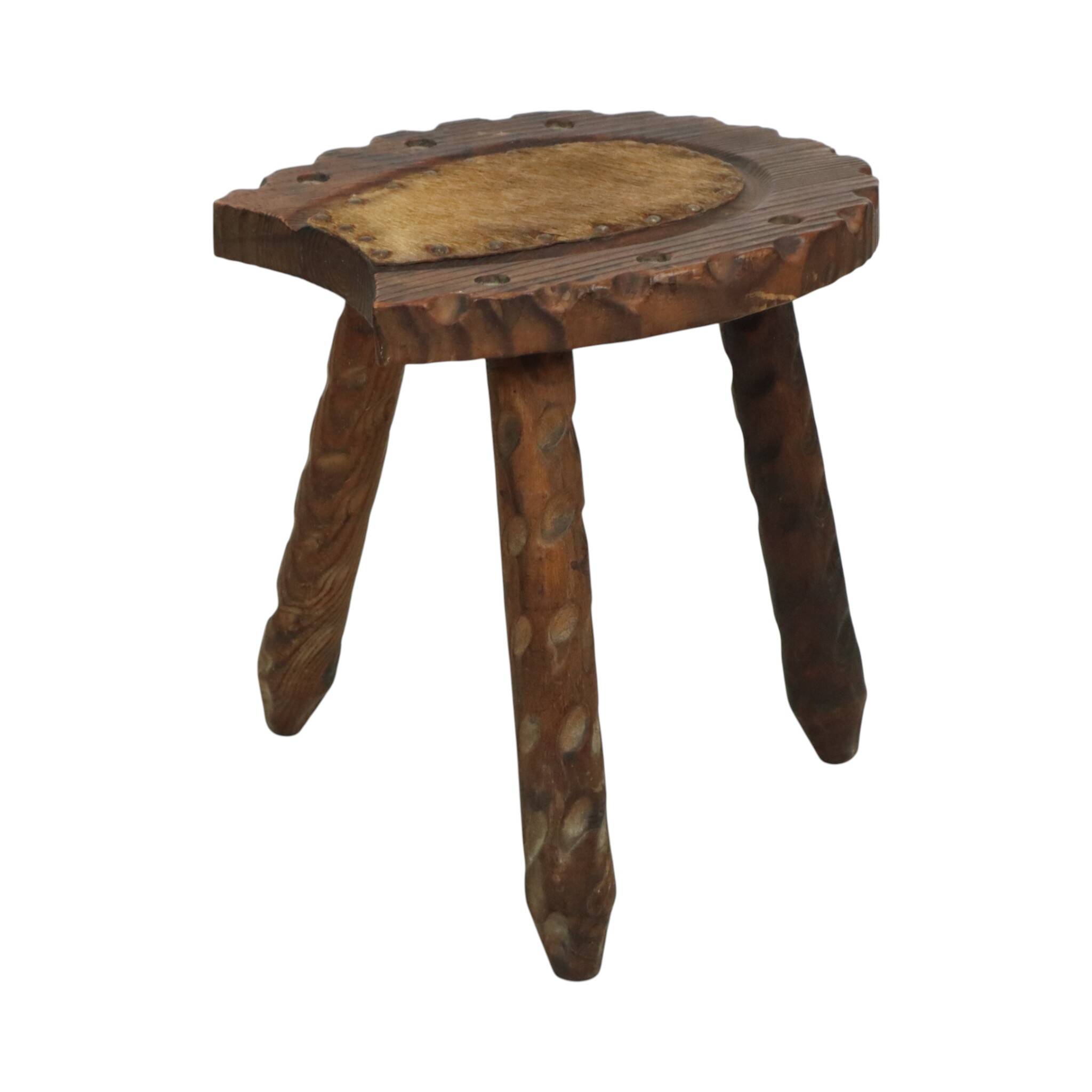 Spanish Milk Stool Brutalist Tripod Stool Solid Wood