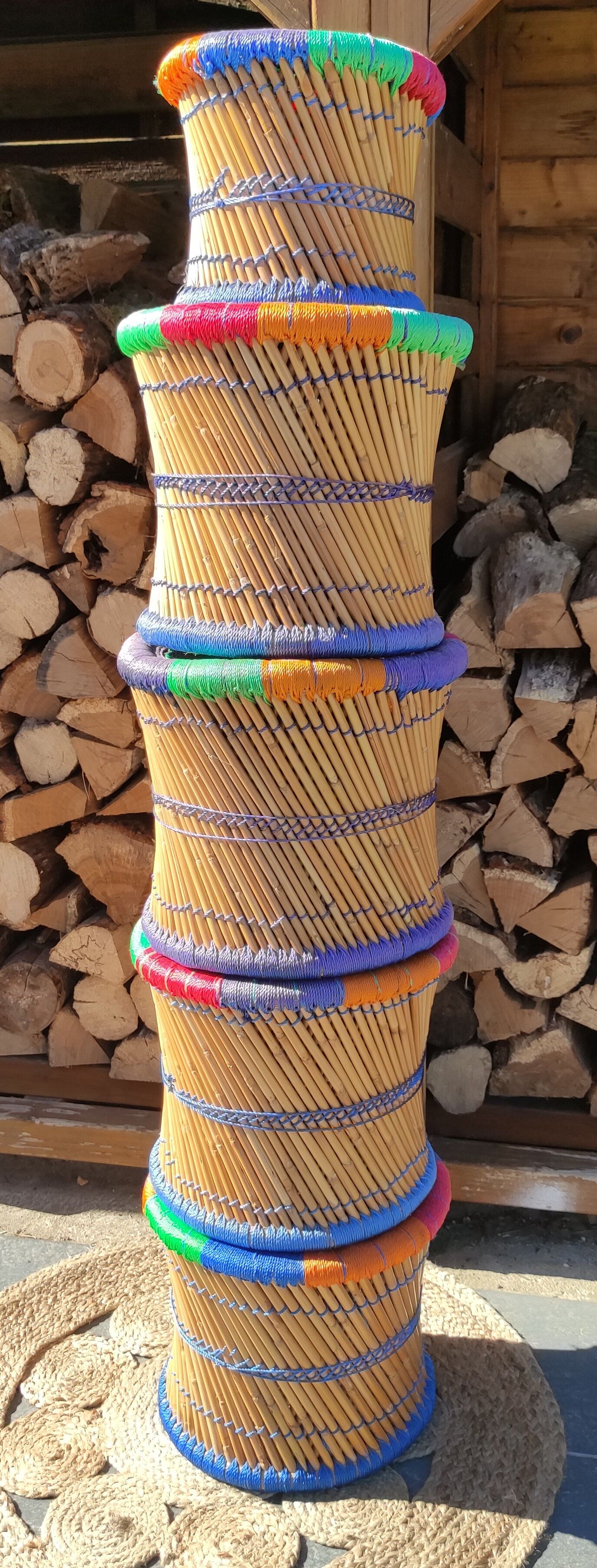 Bamboo stool and ethnic and bohemian rope