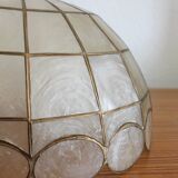 Chandelier pendant lamp in mother-of-pearl and vintage brass