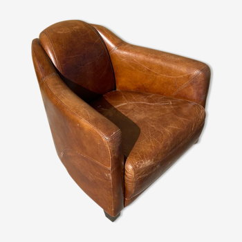 Fauteuil club cuir maron