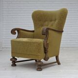 1960s, Danish armchair, furniture cotton/wool fabric, solid oak wood.