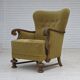 1960s, Danish armchair, furniture cotton/wool fabric, solid oak wood.