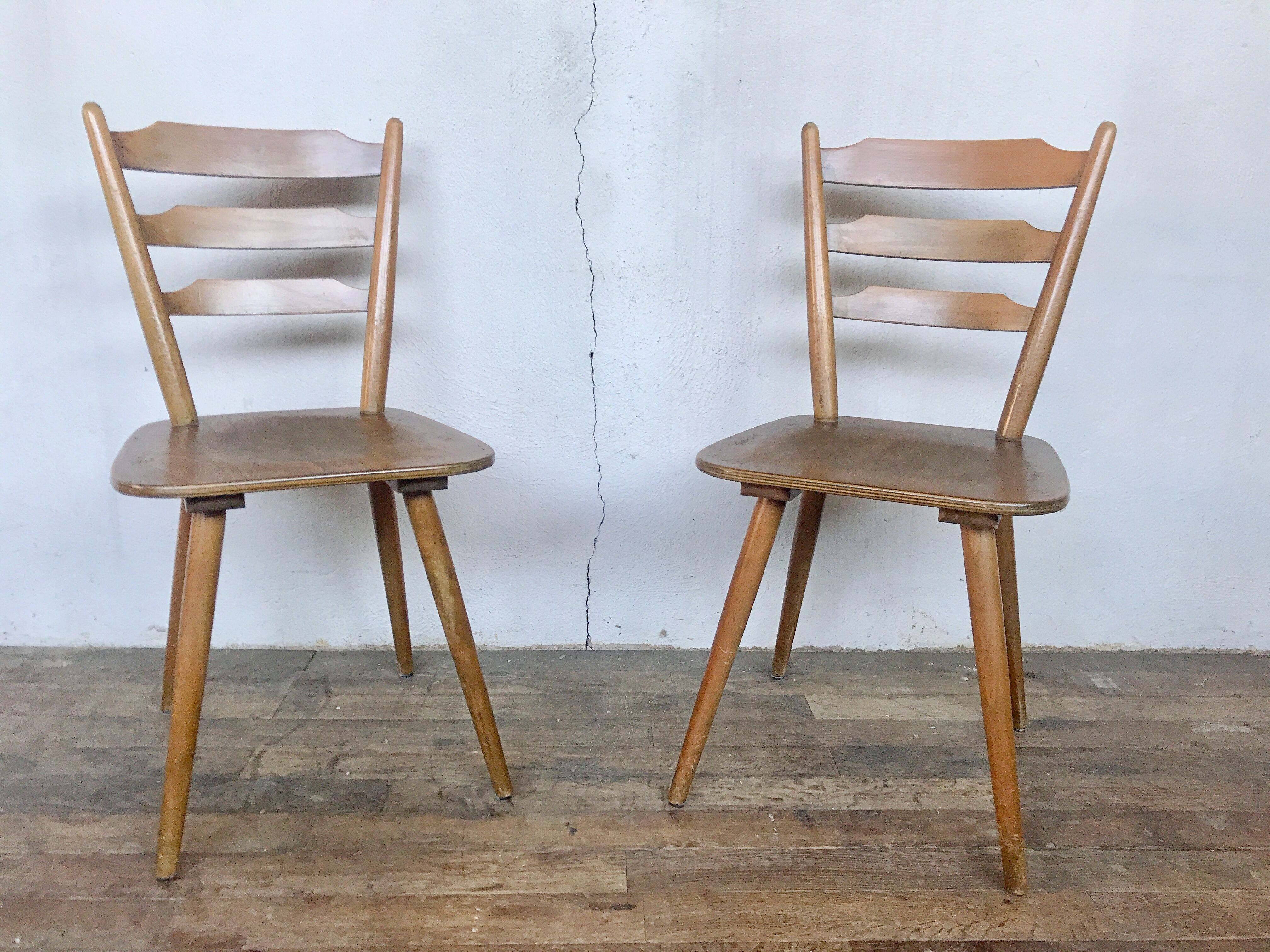 Pair of Scandinavian chairs or vintage wooden bistro