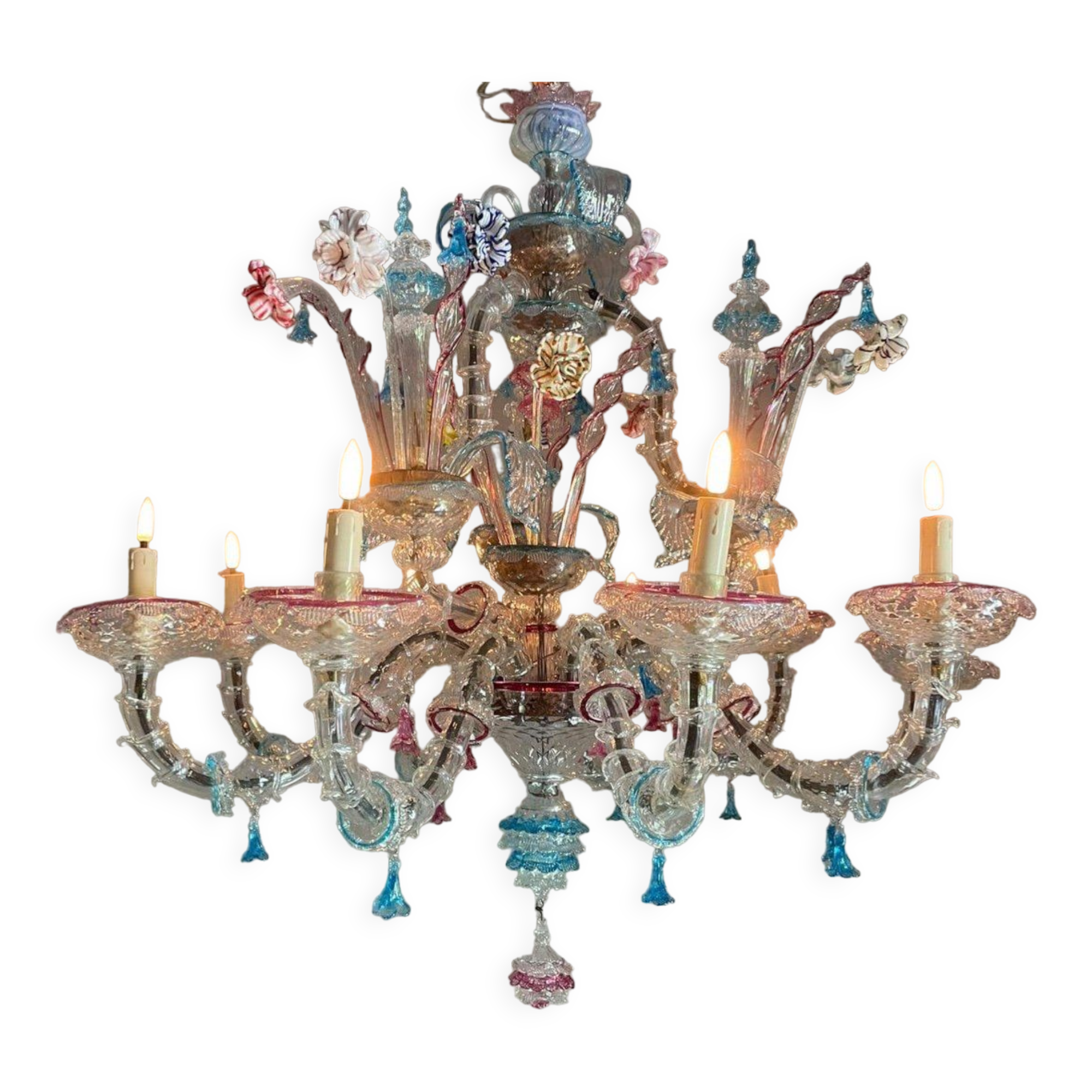 Venetian chandelier rezzonico in multicolored murano glass circa 1920