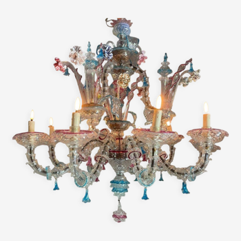 Venetian chandelier rezzonico in multicolored murano glass circa 1920