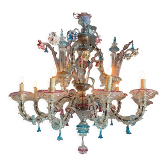 Venetian chandelier rezzonico in multicolored murano glass circa 1920