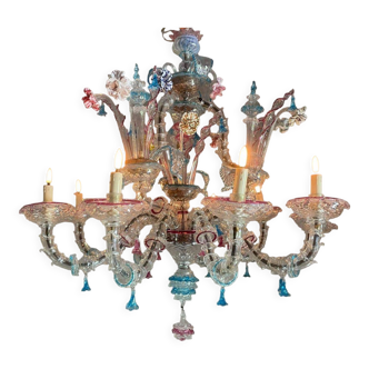 Lustre vénitien rezzonico en verre de murano multicolore vers 1920