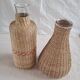 Pair of glass carafes / vases dressed in vintage woven rattan – A