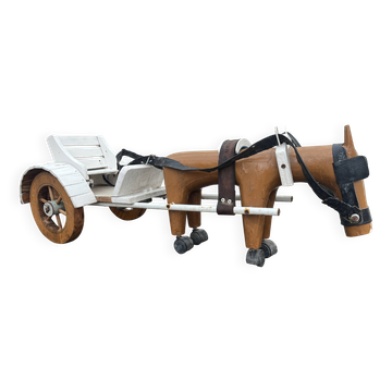 jouet cariole avec cheval en bois années 60